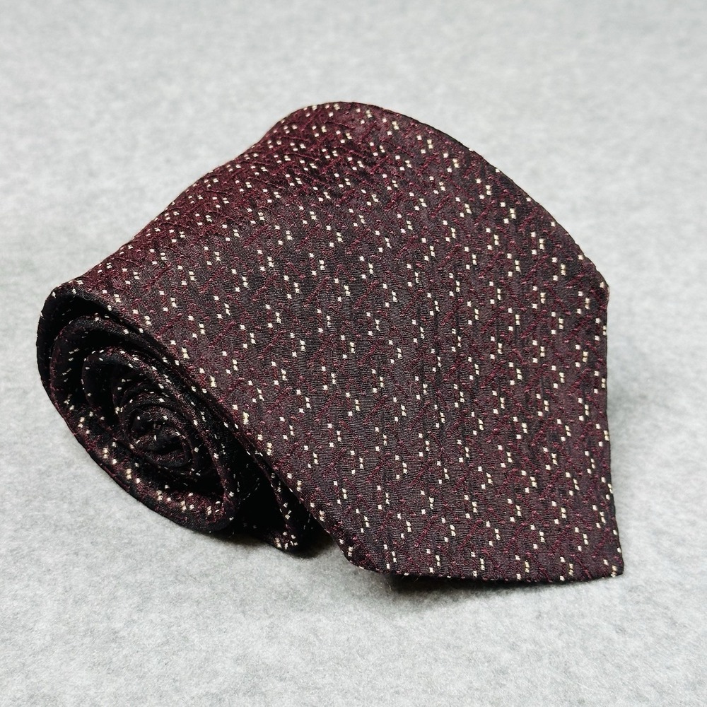 Donna Karan NY Silk Blend Tie Burgundy Geometric Italy Fabric USA Vintage 59x3.8